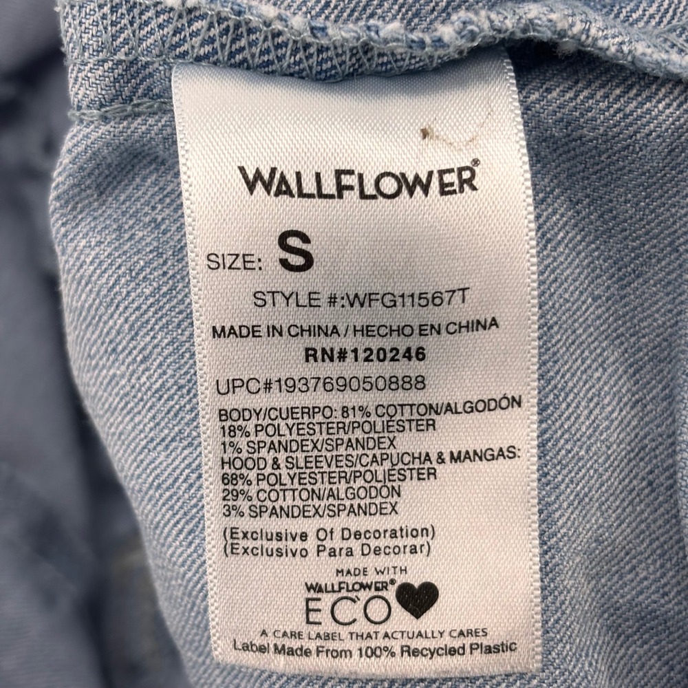 Wallflower Girls Small Dreamer Fit Denim Jacket Heather Gray Hood Sleeves Small - Picture 8 of 10